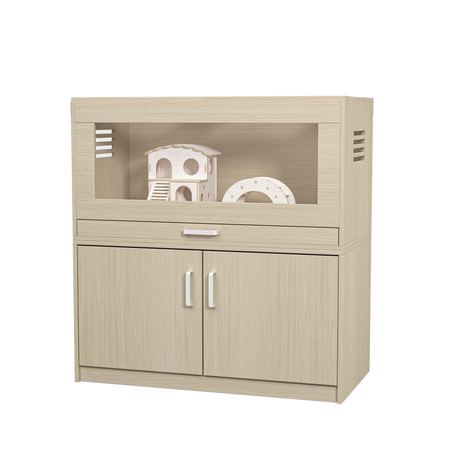 Squirrel cage acrylic panel with independent storage cabinet and wooden guinea pig room with bridge (L 31.50 x W 15.75 x H32.28) - V.I.P Digital Presence