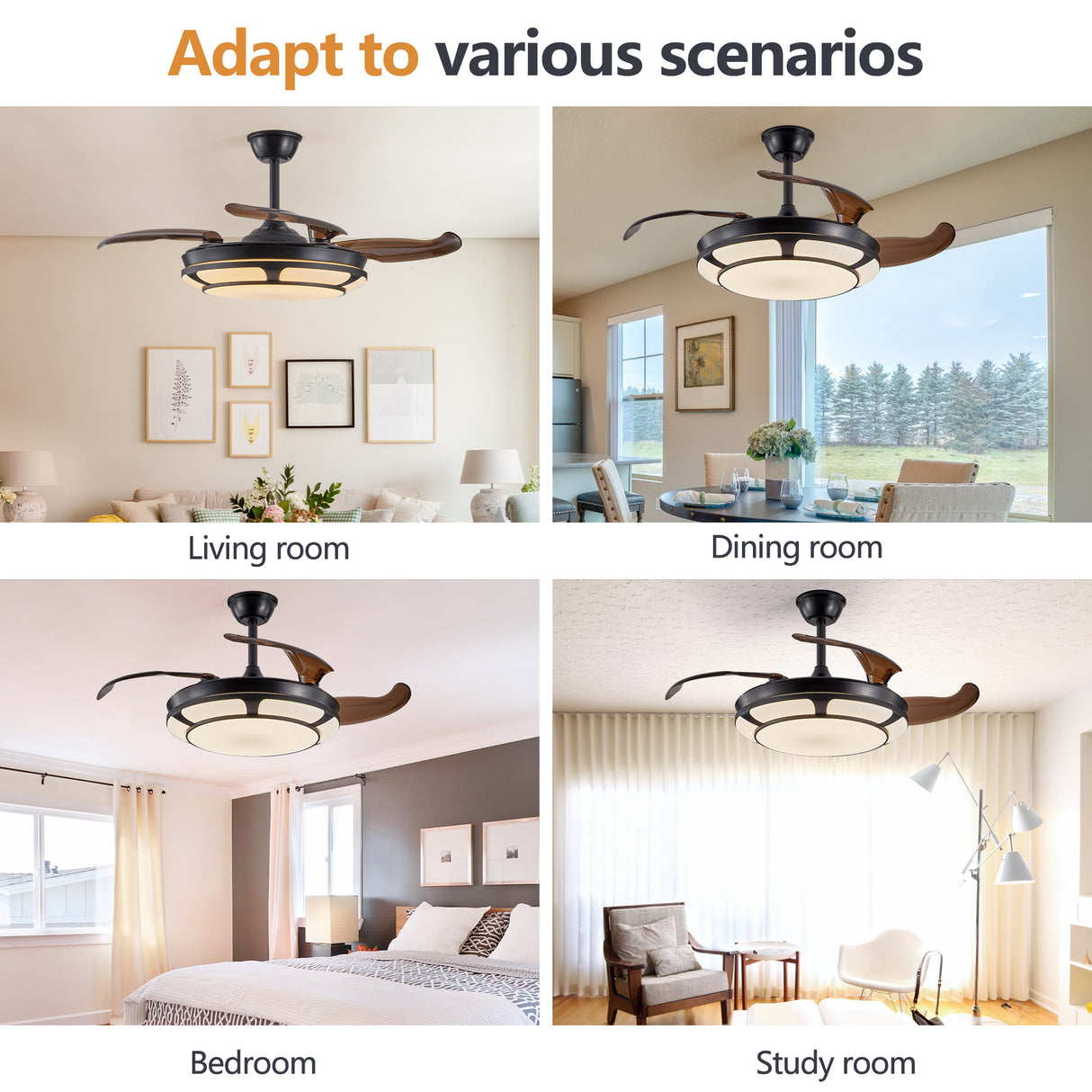 Modern Minimalist Invisible Ceiling Fan Light - Retractable Fan With LED Fixtures - For Living Room, Bedroom and Dining room - V.I.P Digital Presence