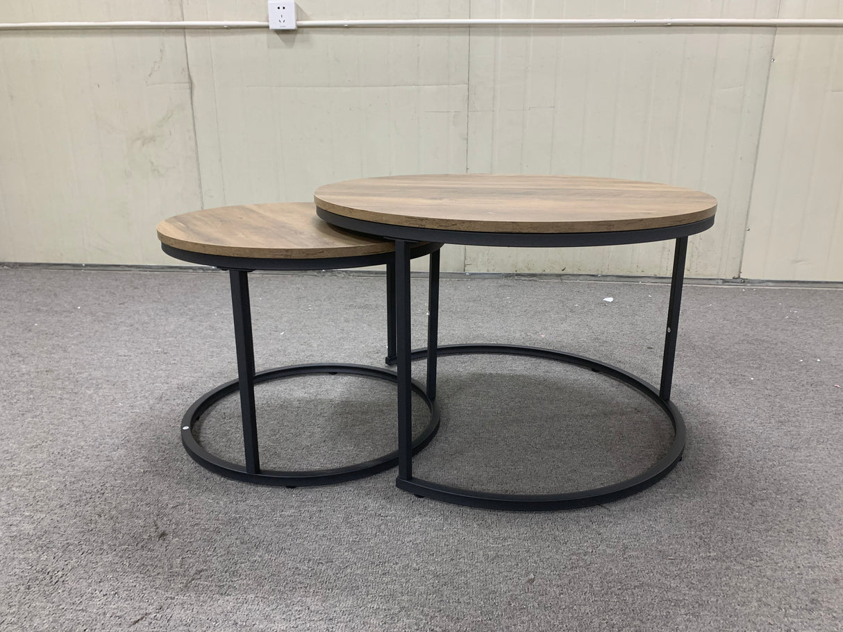 A set of nested coffee tables, 27.6-inch round coffee table, industrial wood veneer, with sturdy metal frame (brown) - V.I.P Digital Presence