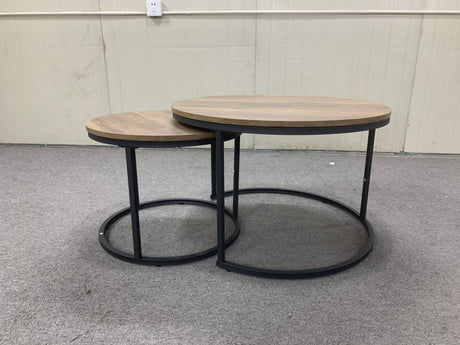 A set of nested coffee tables, 27.6-inch round coffee table, industrial wood veneer, with sturdy metal frame (brown) - V.I.P Digital Presence