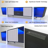 TV console with storage cabinet, dual flat LED TV stand with remote control, multi-mode light with power cord, black - V.I.P Digital Presence