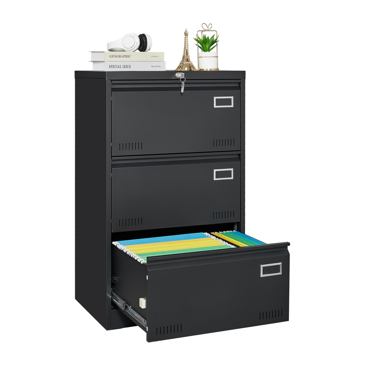 Filing Cabinet Lateral File Cabinet 3 Drawer Blcak Locking Metal File Cabinets Three Drawer - V.I.P Digital Presence