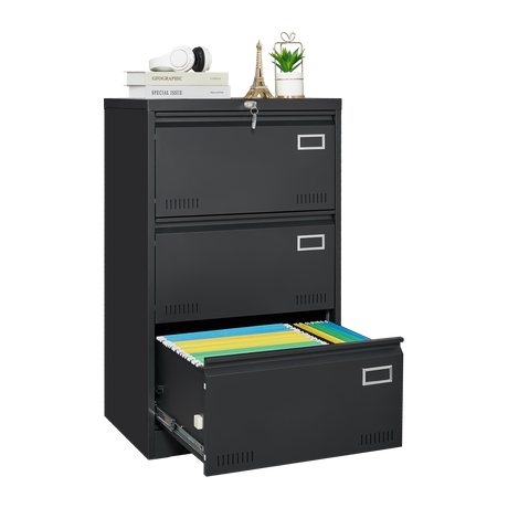 Filing Cabinet Lateral File Cabinet 3 Drawer Blcak Locking Metal File Cabinets Three Drawer - V.I.P Digital Presence