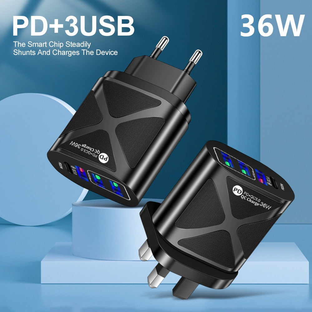 36W PD+QC3.0 2.4A Dual USB Fast Charging Phone Charger - V.I.P Digital Presence