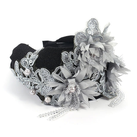 Hand embroidered three-dimensional simulation crystal flower headband pearl headband - V.I.P Digital Presence