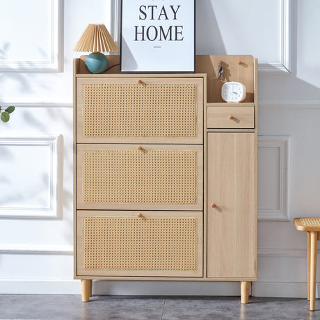 Modern minimalist storage cabinet MDF bed top cabinet Japanese rattan shoe cabinet, small home furniture - V.I.P Digital Presence