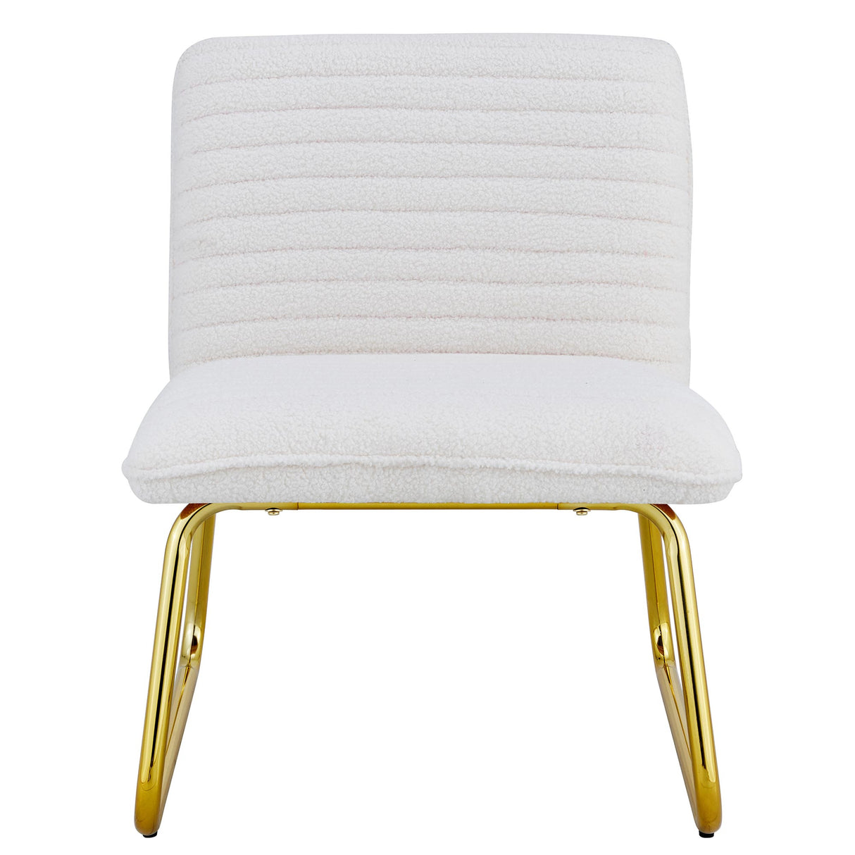 One White minimalist armless sofa chair with plush cushion and backrest paired with golden metal legs