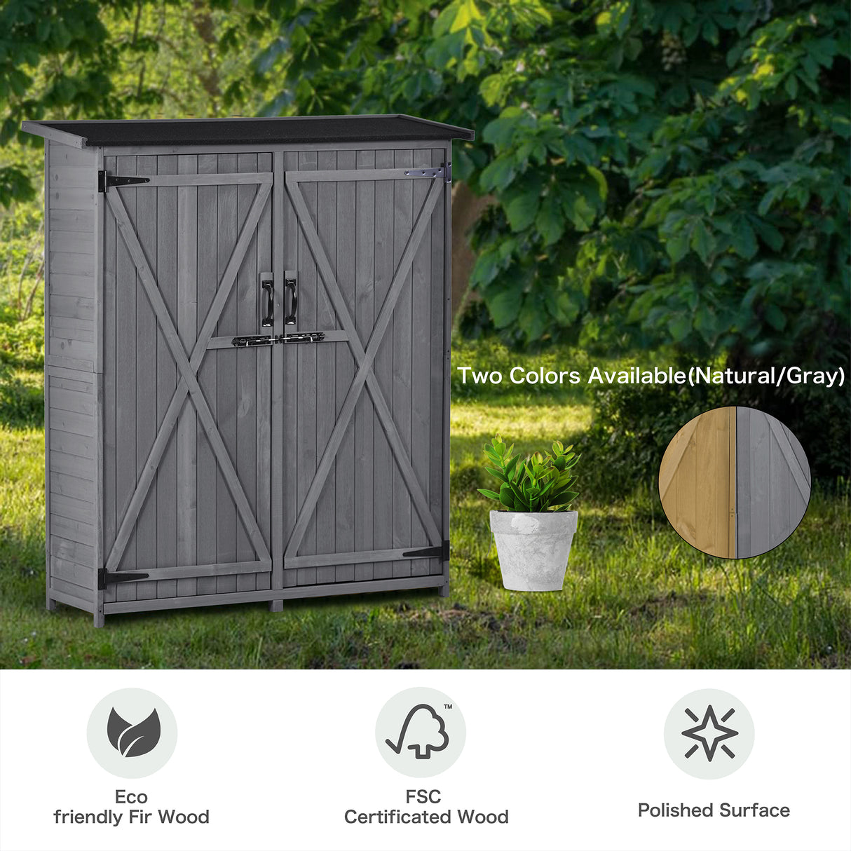 Outdoor 5.3ft Hx4.6ft L Wood Storage Shed Tool Organizer,Garden Shed, Storage Cabinet with Waterproof Asphalt Roof Gray - V.I.P Digital Presence