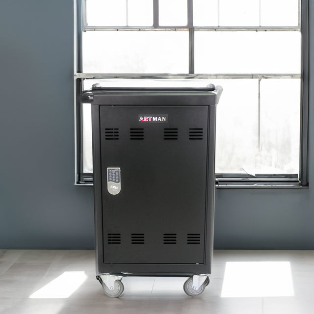 Mobile Charging Cart and Cabinet for Tablets Laptops 30-Device With Combination Lock--Black - V.I.P Digital Presence
