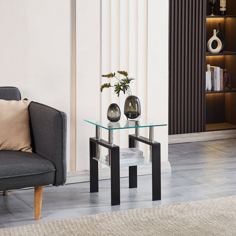 Tempered Transparent Glass End Table 2-Layers Small Table with Storage Living Room Side Table - V.I.P Digital Presence