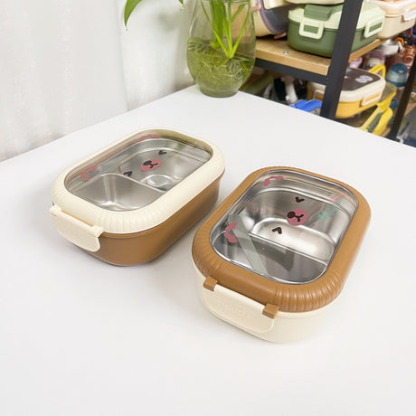 Cartoon cute bear stainless steel portable compartment lunch box with lid - V.I.P Digital Presence