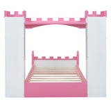 Castle-Shaped Wooden Bed with Storage Shelf, Dreamy Twin Size Platform Bed for Kids Bedroom, White + Pink - V.I.P Digital Presence