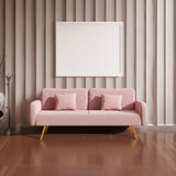 70.47" Pink Fabric Double Sofa with Split Backrest and Two Throw Pillows