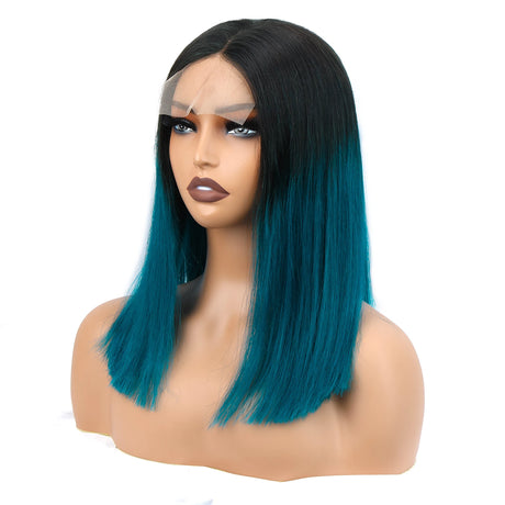 4x4 Lace Closure short Bob Wigs Human Hair T1B/green Color Bob Wig Double Drawn Straight Human hair Bob Lace Front Wig For Women - V.I.P Digital Presence