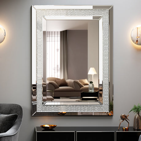 Large Wall-Mounted Silver Decorative Rectangular Wall Mirror for Home, Living Room, Bedroom, Entryway (clear HD mirror) - V.I.P Digital Presence
