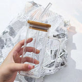 Square colored handle cup glass straw cup with lid milk tea cup with large capacity - V.I.P Digital Presence