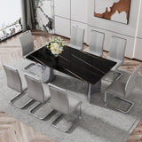 Modern minimalist dining table The black imitation marble glass desktop is equipped with silver metal legs - V.I.P Digital Presence