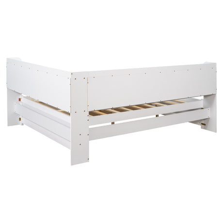 Full Bed with L-shaped Bookcases, Drawers ,White - V.I.P Digital Presence