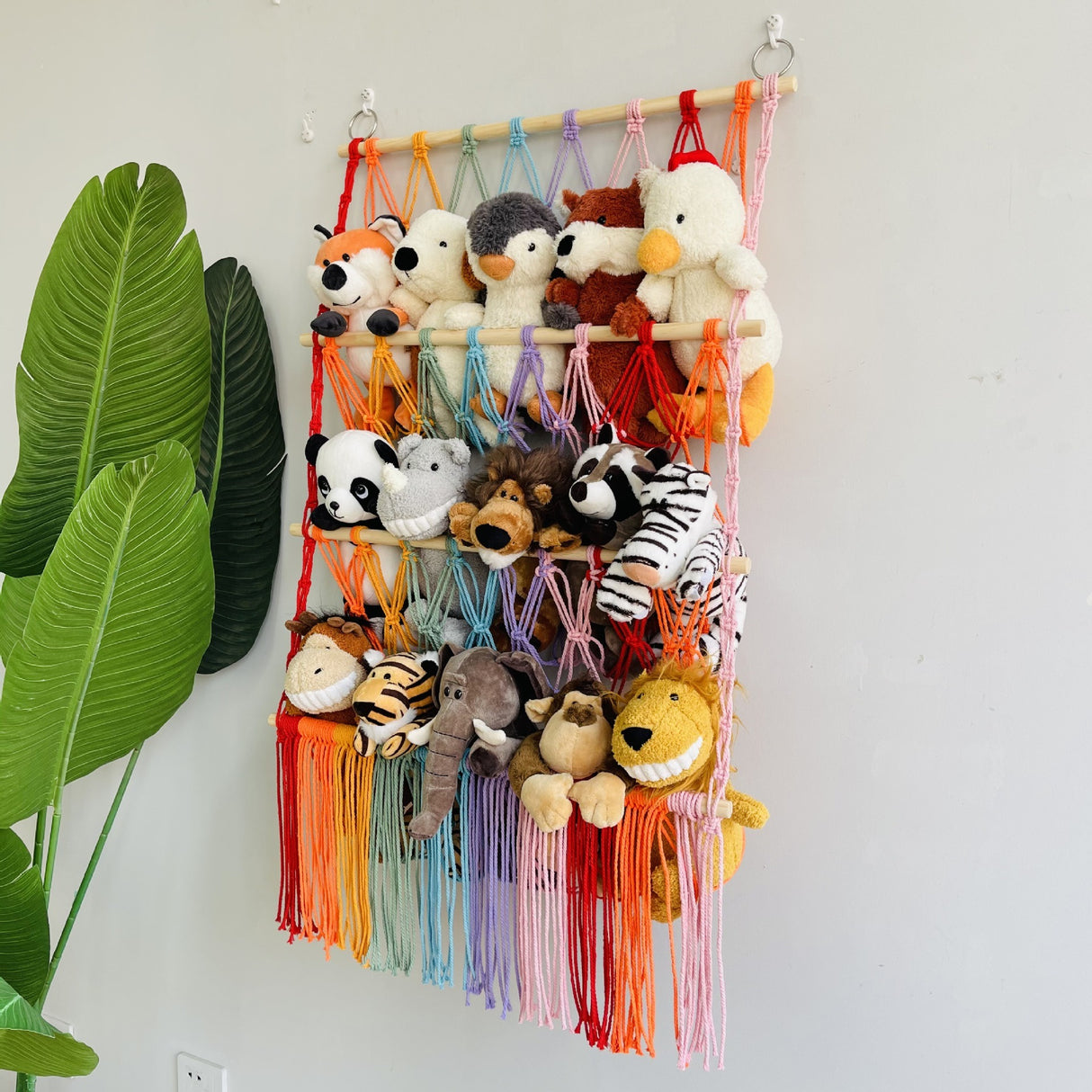 Simple decoration of shelves for children's rooms book ornaments wooden sticks 3-layer plush Bohemian toy storage net bag - V.I.P Digital Presence