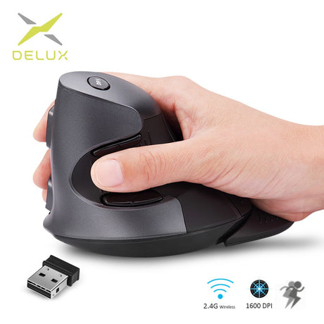 Delux M618GX Ergonomic Vertical Wireless Mouse 6 Buttons 1600DPI Optical Mouse With 3 Colors Silicon Rubber Case For PC Laptop - V.I.P Digital Presence