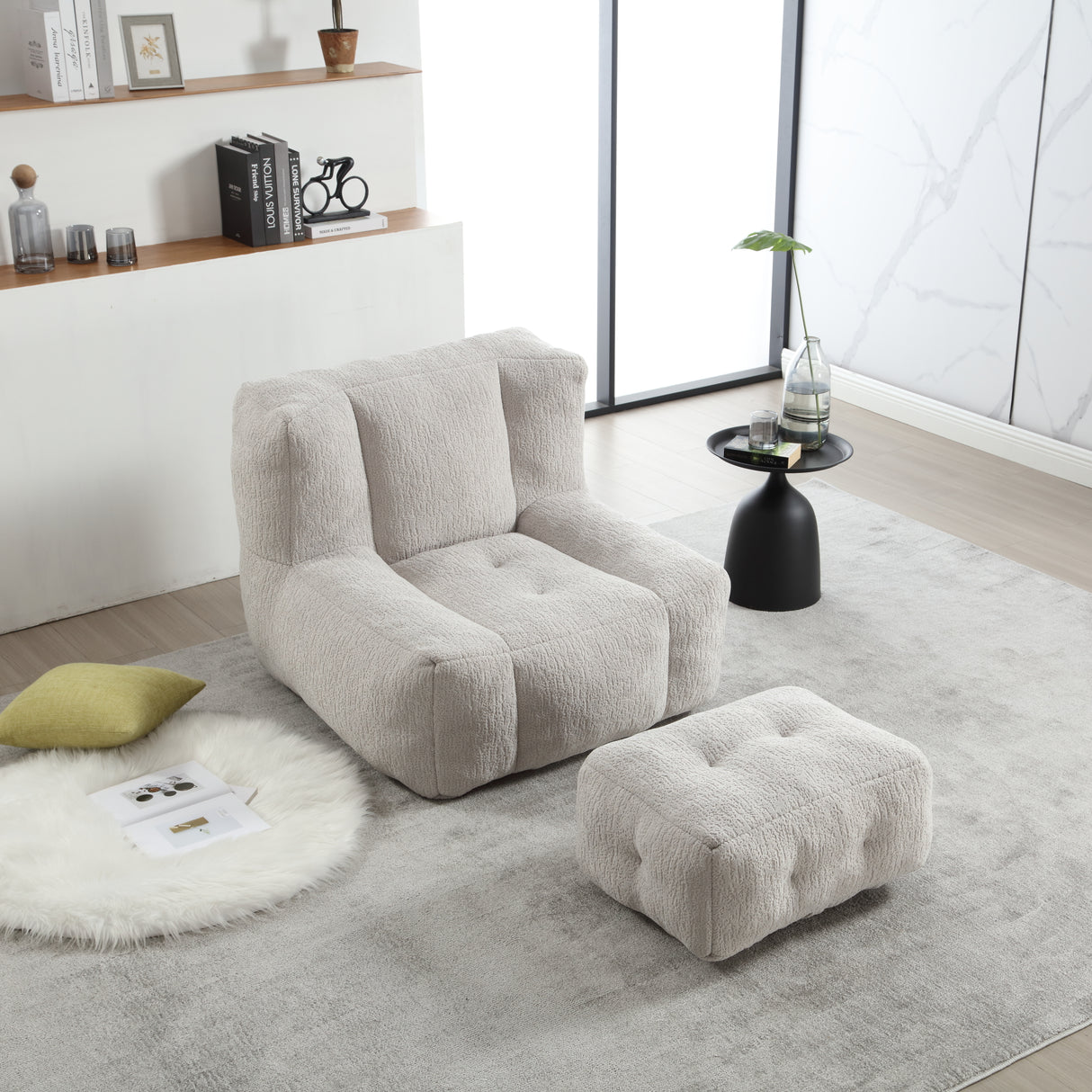 Fluffy bean bag chair Super soft couch chair with memory foam and footstool Indoor modern focus bean bag chair - V.I.P Digital Presence