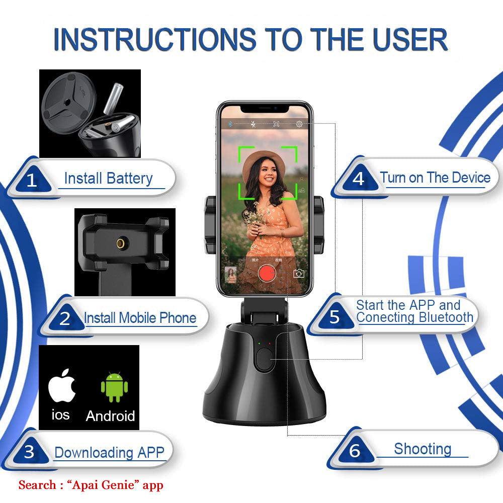Palo selfie portátil todo en uno con disparo inteligente automático, rotación de 360°, seguimiento facial automático, seguimiento de objetos, soporte para teléfono con cámara para vlogs 