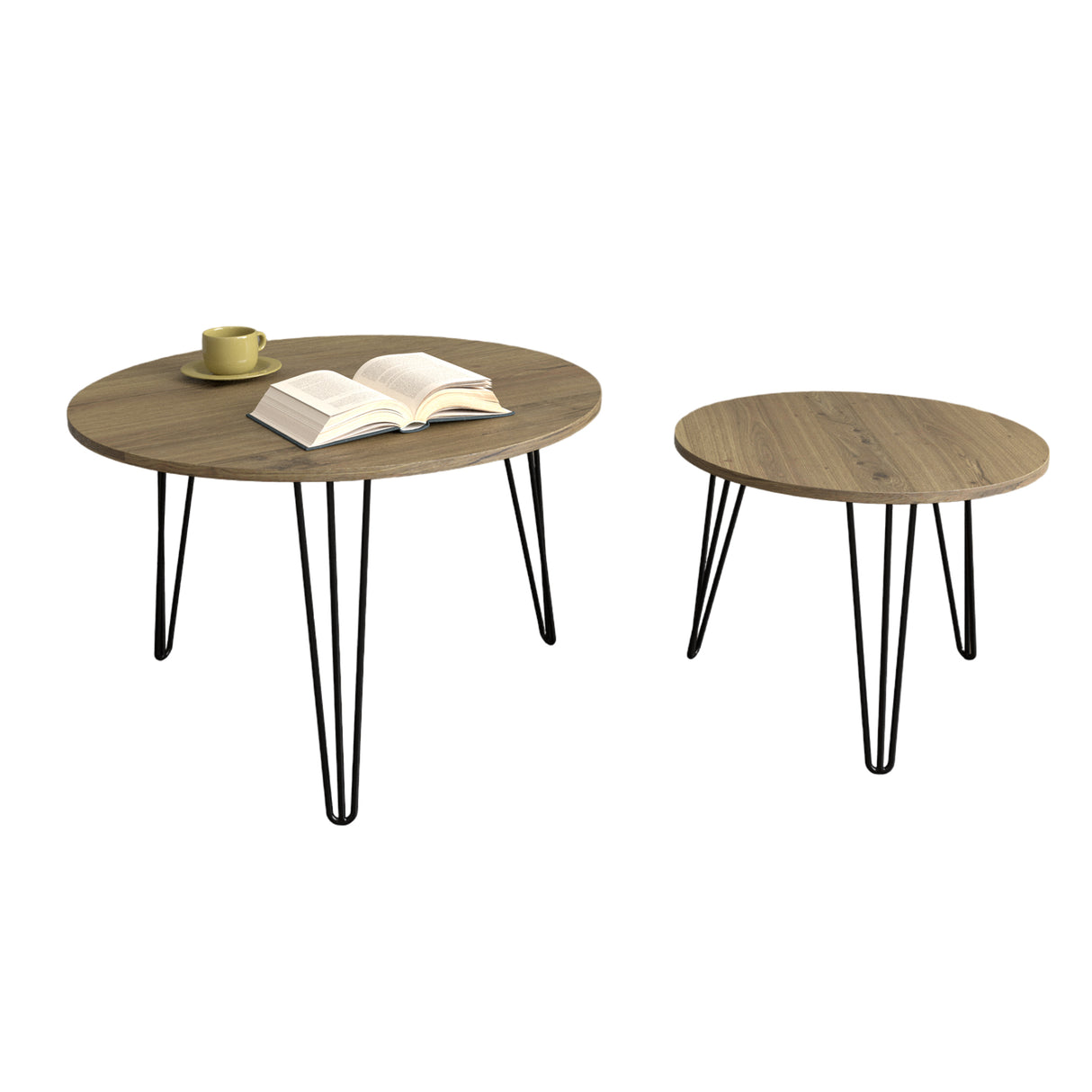 27.56'' Round Nesting Coffee Table Set of 2, Circular Nesting End Table Set  Sturdy Metal Base for Living Room, bedroom, Brown - V.I.P Digital Presence