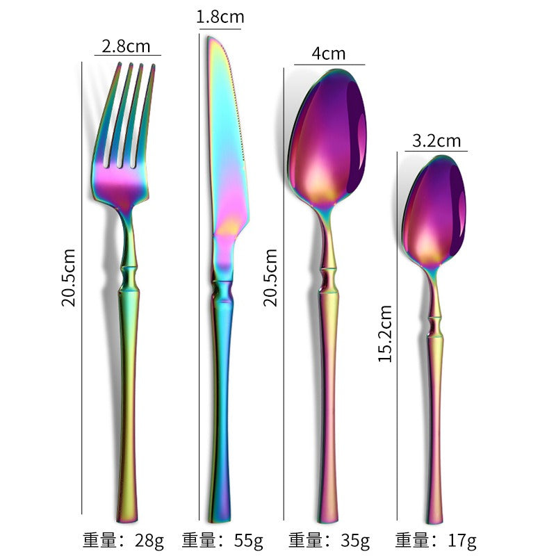 Small waist stainless steel knife, fork, and spoon set of 24 pieces, gold steak knife, fork, stainless steel tableware set, coffee spoon - V.I.P Digital Presence