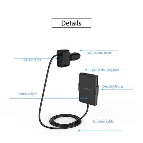 ORICO UCP-5P Portable 52W Car Charger with Expander Quick Charge 3.0 Car Charger 5 Porst for Your needs MPV Car - V.I.P Digital Presence