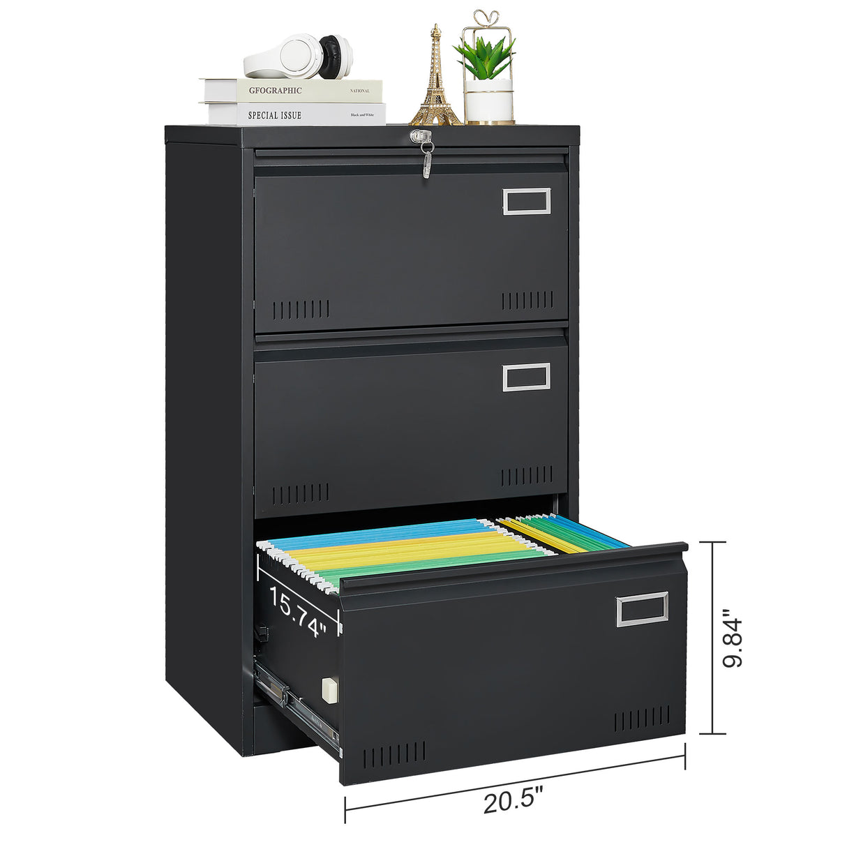 Filing Cabinet Lateral File Cabinet 3 Drawer Blcak Locking Metal File Cabinets Three Drawer - V.I.P Digital Presence