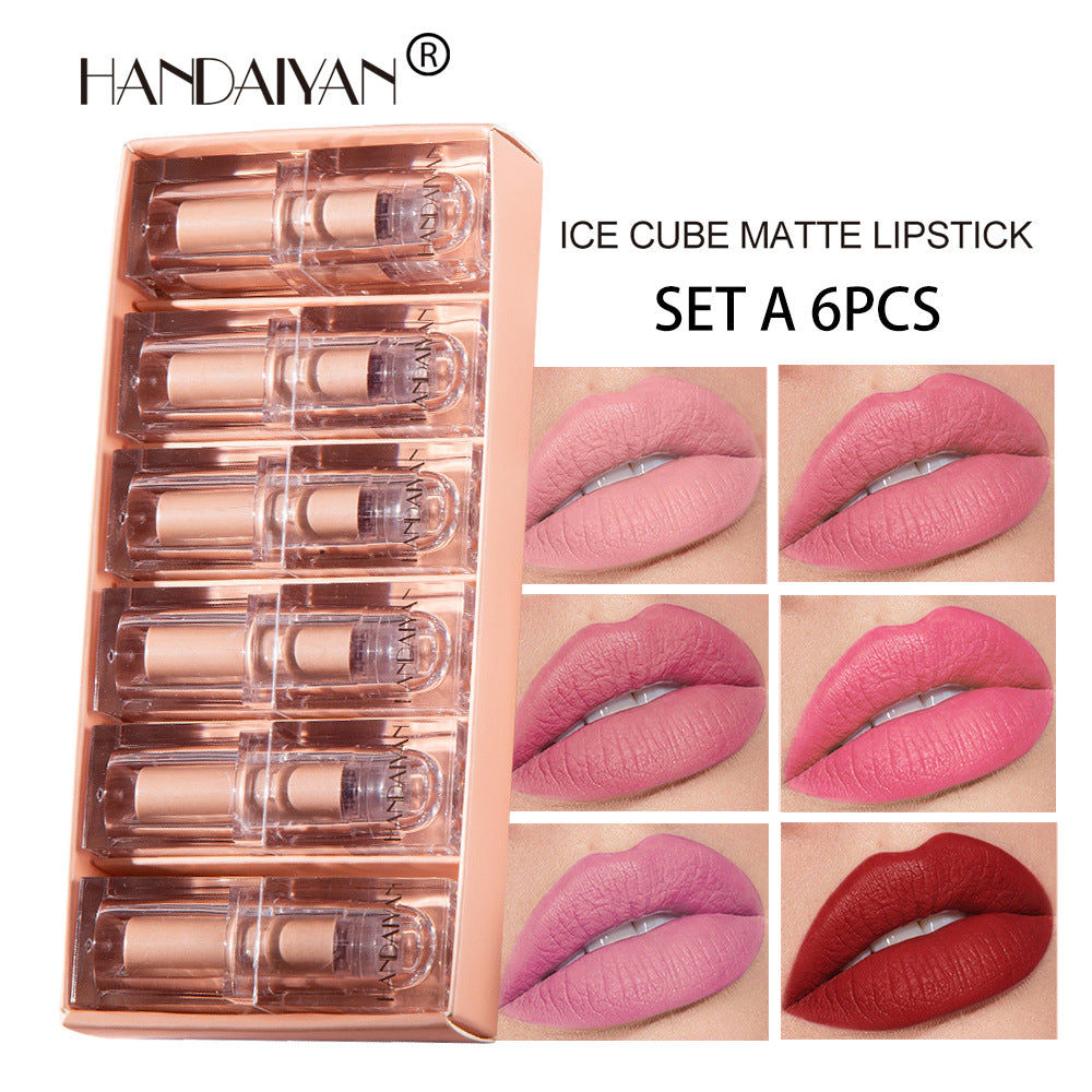 HANDAIYAN Makeup Crystal Square Tube Lipstick Small Ice Cube Matte Matte Lipstick Set 6 Pack - V.I.P Digital Presence