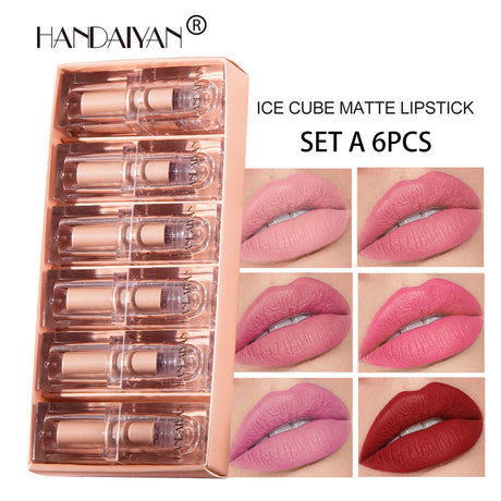 HANDAIYAN Makeup Crystal Square Tube Lipstick Small Ice Cube Matte Matte Lipstick Set 6 Pack - V.I.P Digital Presence