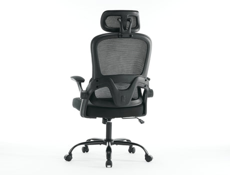High backrest mesh office chair with 3D armrests, rotating computer task chair with adjustable 2D headrest, tilt function black - V.I.P Digital Presence