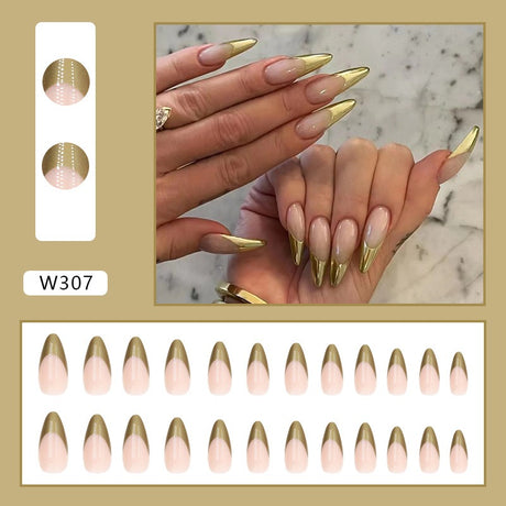 Simple pearlescent gold French almond nail wear nails special nail pieces wholesale finished wind fake nails - V.I.P Digital Presence