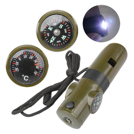 Camping Survival Whistle With Compass Thermometer Flashlight Magnifier - V.I.P Digital Presence