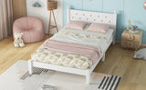 Twin Bed with Button-Decoration Headboard, with Bed Slats,White - V.I.P Digital Presence
