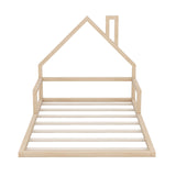 Full Size Wood Floor Bed with House-shaped Headboard  Natural