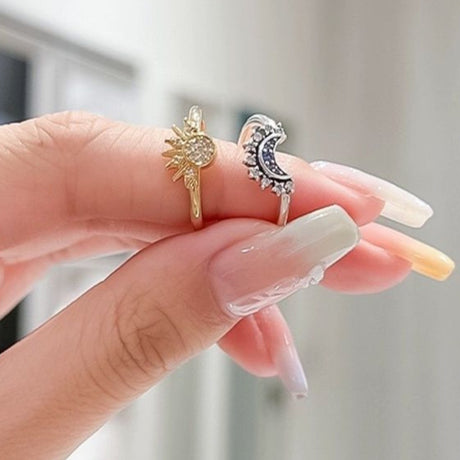 European and American personality simple design sun and moon folding ring female couple ring - V.I.P Digital Presence