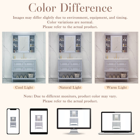 36'' Bathroom Vanity with Medicine Cabinet, Modern Mirror Cabinet with Adjustable Shelf, Bathroom Storage Cabinet with 4 Drawers - V.I.P Digital Presence