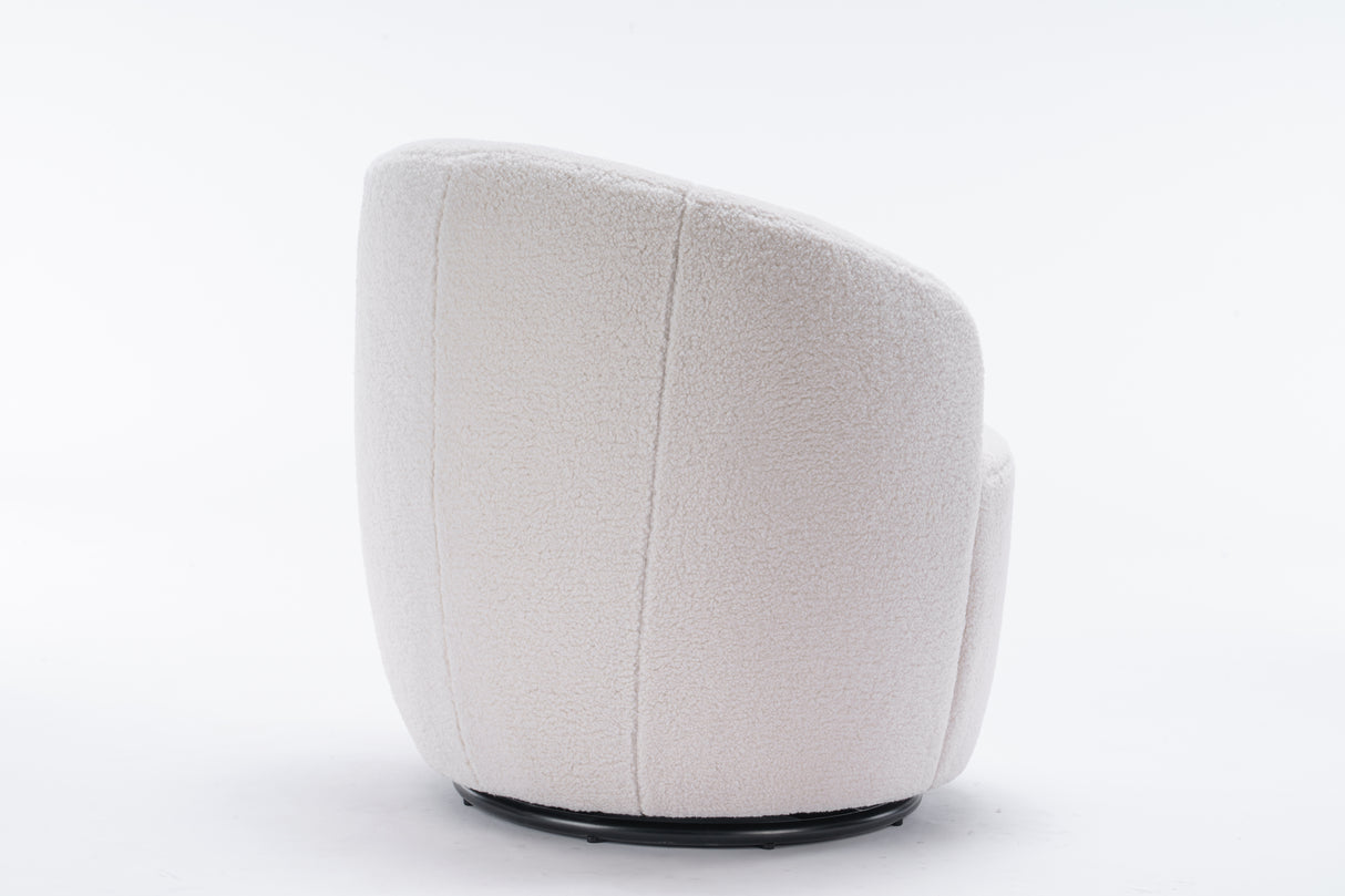 Teddy Fabric Swivel Accent Armchair Barrel Chair With Black Powder Coating Metal Ring Ivory White - V.I.P Digital Presence