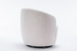 Teddy Fabric Swivel Accent Armchair Barrel Chair With Black Powder Coating Metal Ring Ivory White - V.I.P Digital Presence