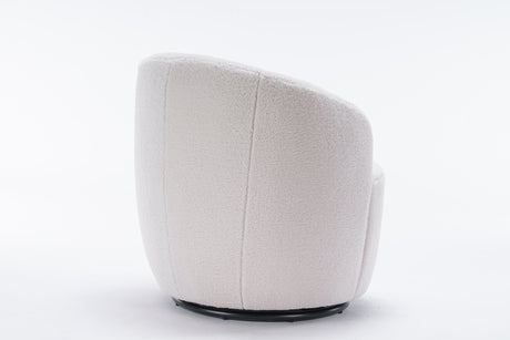Teddy Fabric Swivel Accent Armchair Barrel Chair With Black Powder Coating Metal Ring Ivory White - V.I.P Digital Presence