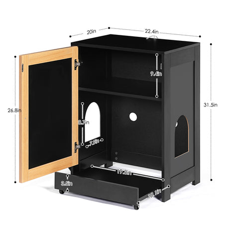 Cat Litter Box Enclosure, Hidden Cat Washroom, Kitty End Table, Litter cabinet with sisal door,Black - V.I.P Digital Presence