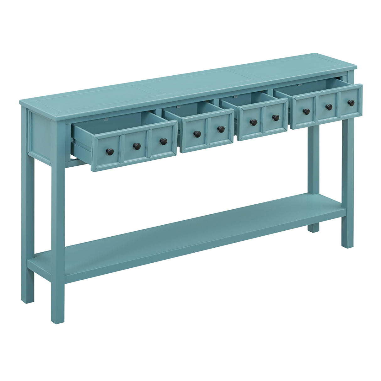 TREXM Rural Entrance Console Table 60 "Long Sofa Table with Two Different Size Drawers and Bottom Shelves for Storage (Turquoise