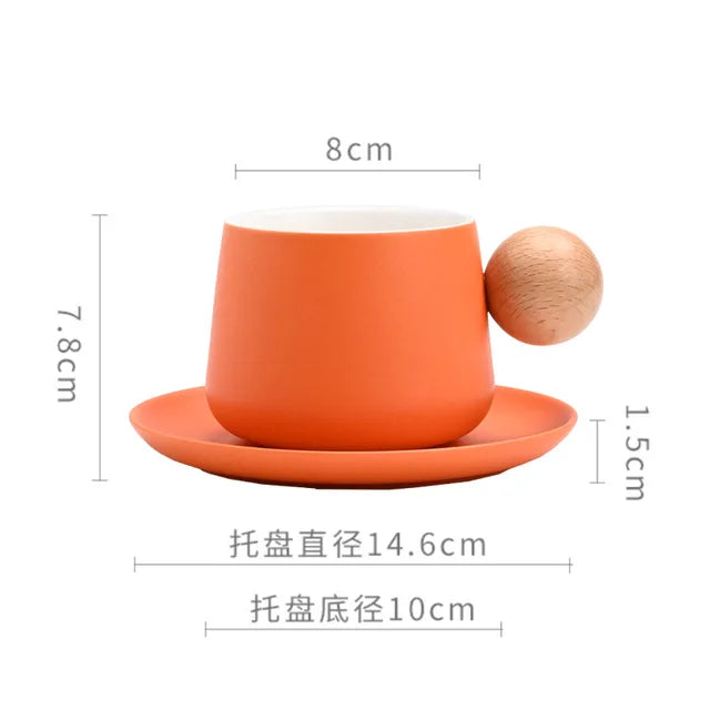 Ceramic Coffee Cup and Saucer Set Espresso Cups Light Luxury Wooden Handle Afternoon Tea Mug Female Original Mugs Couple Gifts - V.I.P Digital Presence