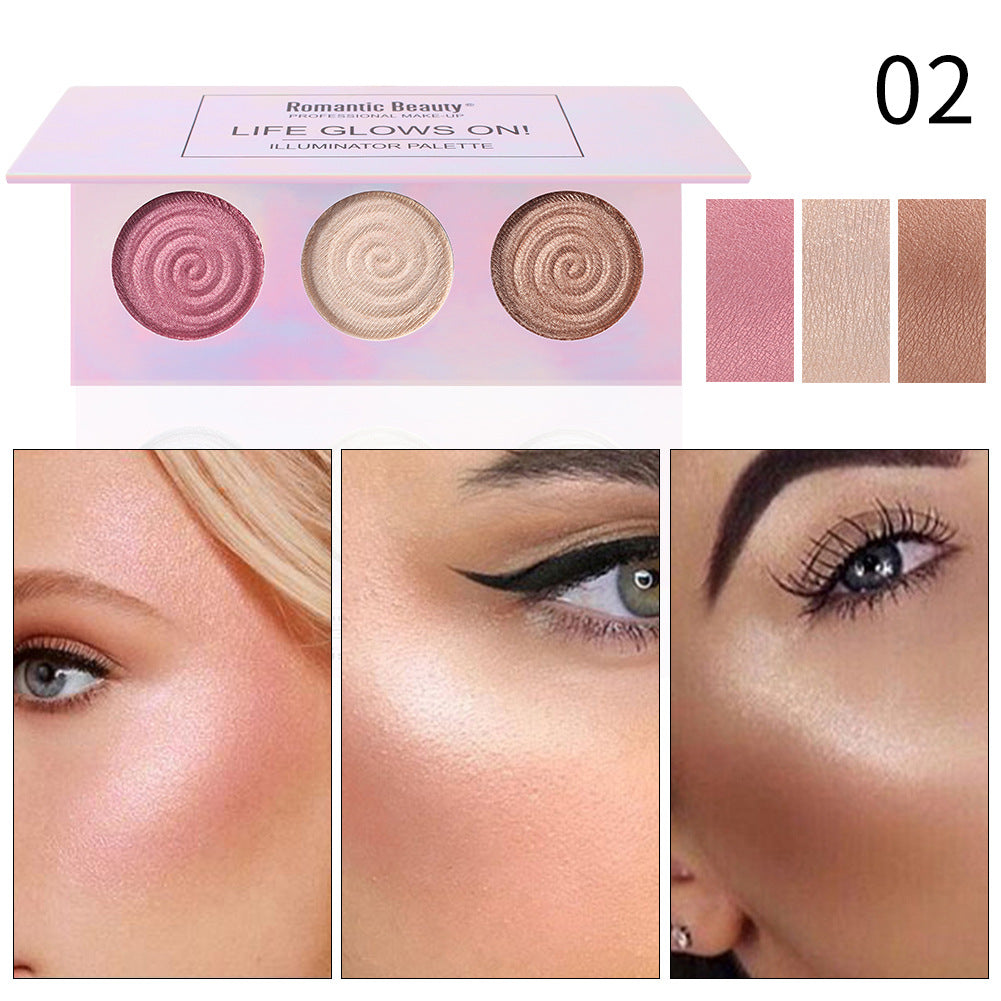 Romantic Beauty Tri-Color Baked Powder Highlighter Palette Pearl Glitter Highlighter Palette - V.I.P Digital Presence