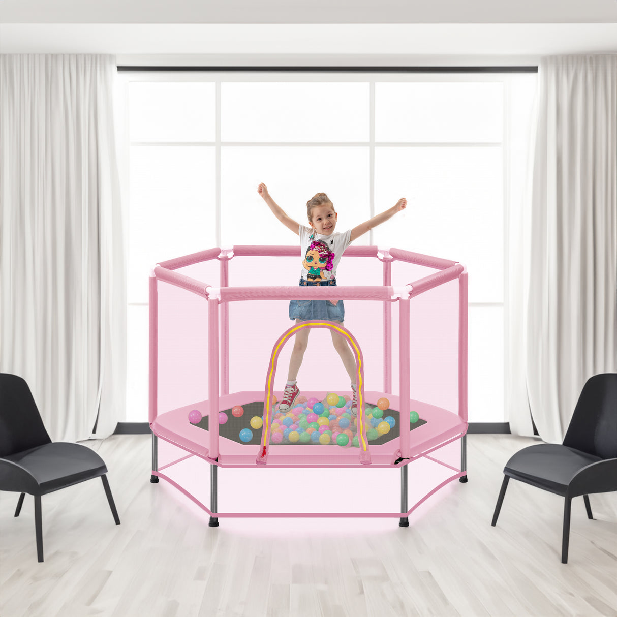 55'' Toddlers Trampoline with Safety Enclosure Net and Balls, Indoor Outdoor Mini Trampoline for Kids - V.I.P Digital Presence