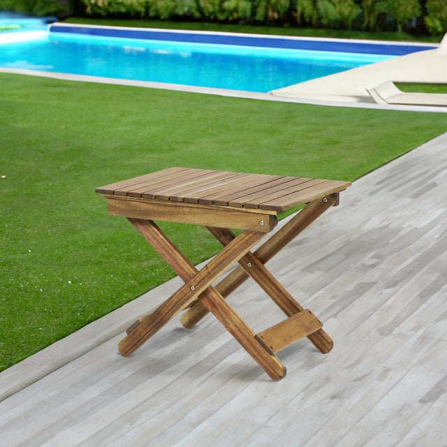 Outdoor Folding Wooden Side Table, Natural, 15"D x 22.75"W x 18.25"H - V.I.P Digital Presence