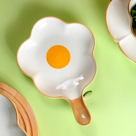 Creative Sun Egg Ceramic Bowl and Dish Set Cute Rice Bowl, Plate, Handle, Plate, Tableware, Home Breakfast Soup Plate - V.I.P Digital Presence