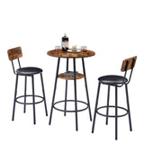 Round bar stool set with shelf upholstered stool with backrest Rustic Brown 23.62'' W x 23.62'' D x 35.43'' H - V.I.P Digital Presence